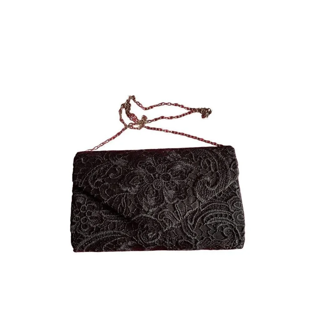 St. Jubilees women’s black satin and lace clutch bag 9x6
